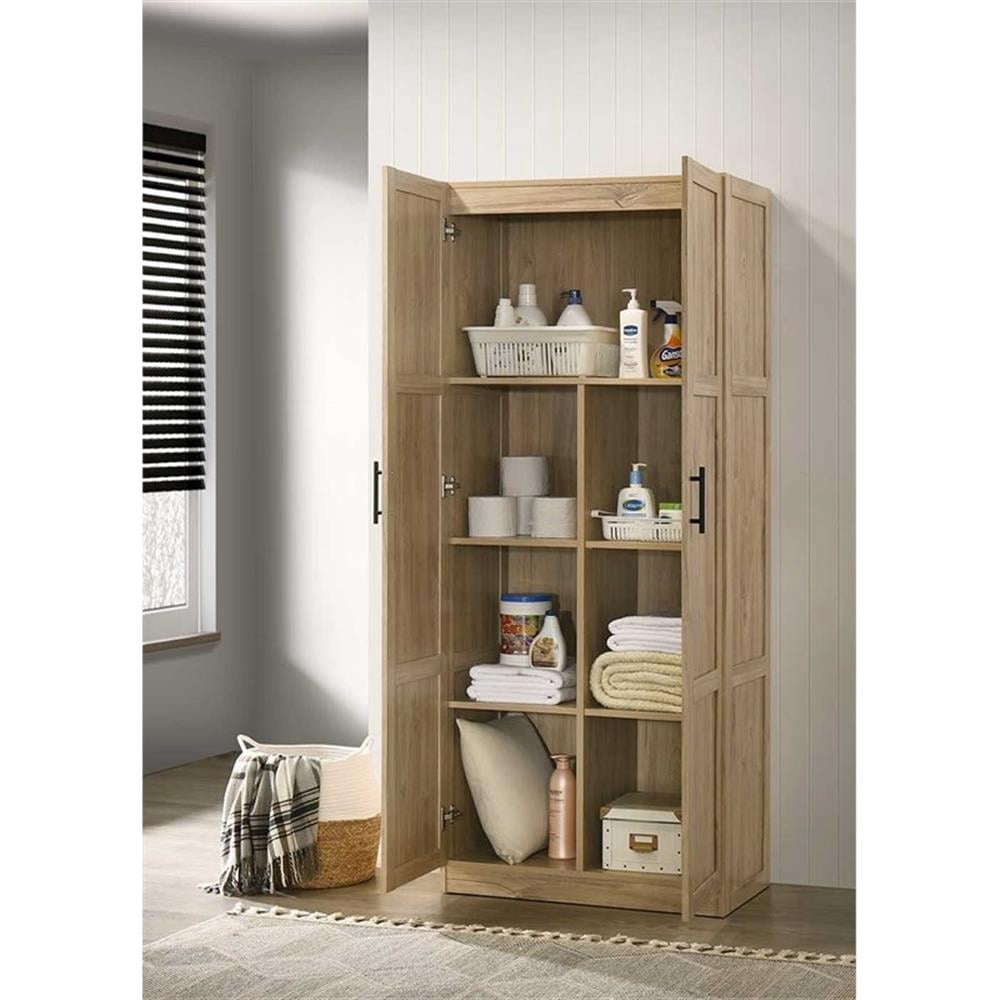Pemberly Row Contemporary Engineered Wood Storage Cabinet in Light Wood