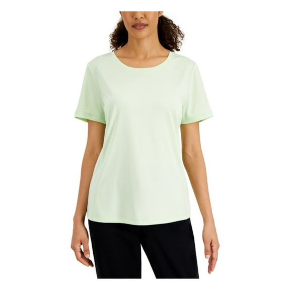 KAREN SCOTT Womens Green Knit Moisture Wicking Short Sleeve Scoop Neck T-Shirt L
