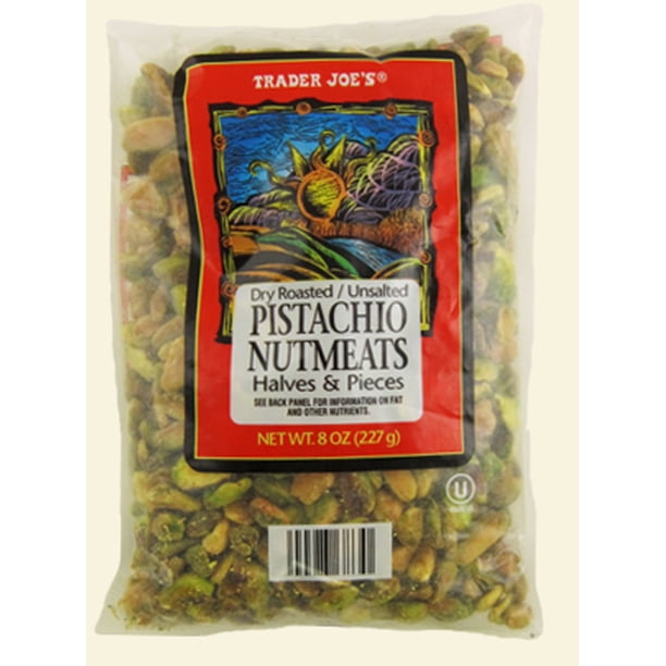 Pack of 2 Trader Joe's Dry Roasted and Unsalted Pistachio Nutmeats Halves and Pieces, 8 oz