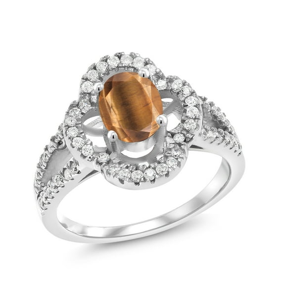 Gem Stone King 1.62 Ct Oval Brown Tiger Eye 925 Sterling Silver Ring (Size 8)