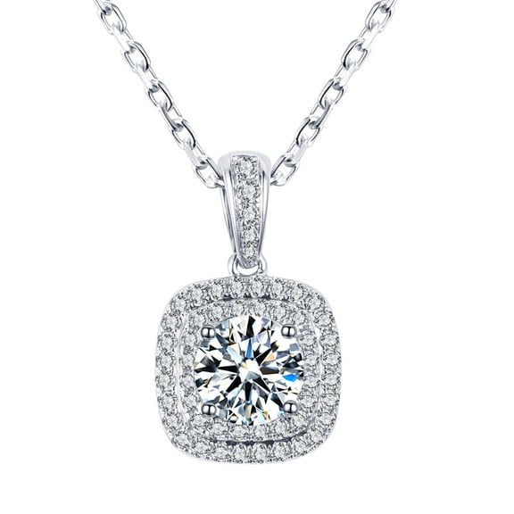 Sdmnsg-T Sterling Silver Square Cubic Zirconia CZ Fashion Pendant Necklace for Women, Rhodium Plated