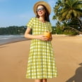 thumbnail image 4 of Rocae Yellow Checkboard for Dresses Summer Casual Ruffle Short Sleeve Cute Crew Neck Flowy Dress with Pockets, 4 of 6