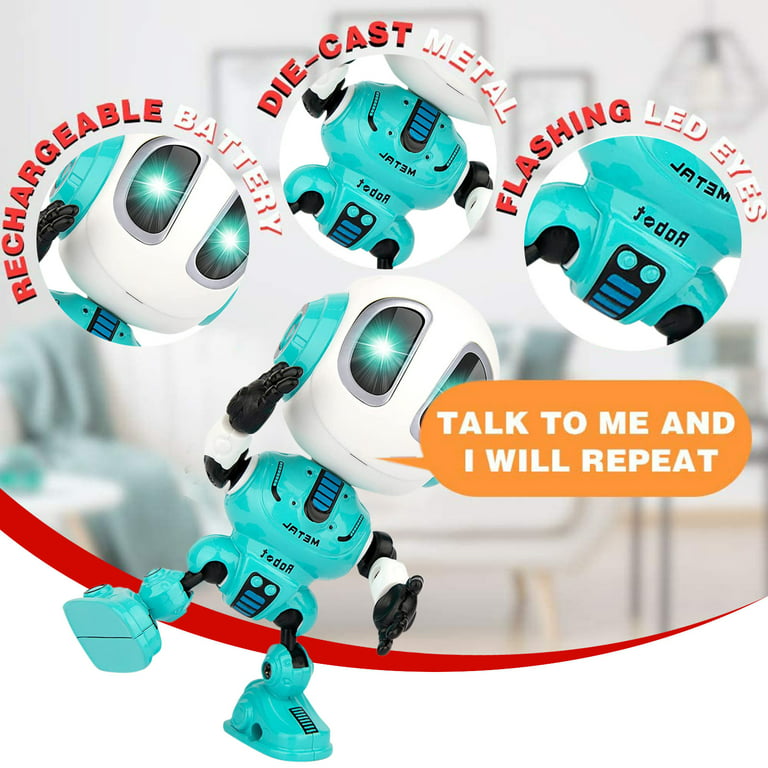 Betheaces Robots for Kids Rechargeable Talking Robot Interactive Toy  Repeats Your Voice Travel Toys with Portable Metal Body and Flashing Lights  Robot