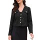 thumbnail image 1 of Blazers de Tweed para Mujeres, Manga Larga, Botón, Sin Cuello, Elegante, Casual de Negocios, Chaqueta Cortada, S, Negra, 1 of 6