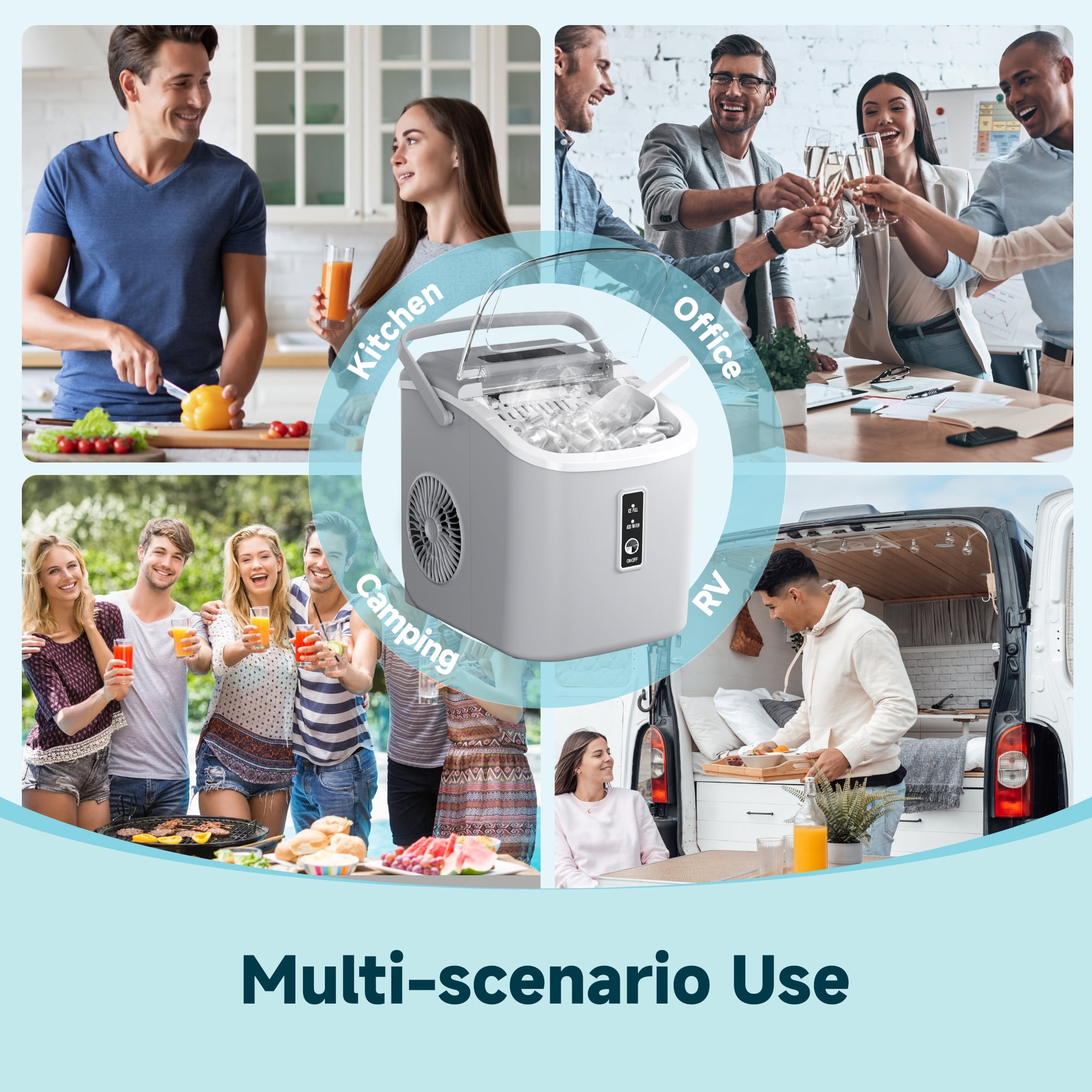 Simzlife Countertop Ice Maker with Handle,Portable Ice Machine with Basket and Scoop, 9 Bullet Ice In 6 Mins, 26Lbs/24H, Self-Cleaning