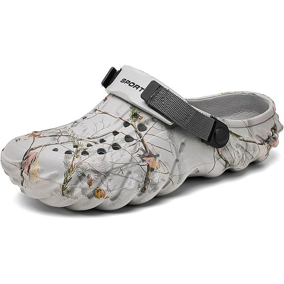 Mens Lightweight Waterproof Garden Clogs with Nature-Inspired Floral Print - Slip On Rubber EVA Mules with Adjustable Strap, Breathable Water Shoes for Beach, Yard, Pool, and Outdoor Adventures
