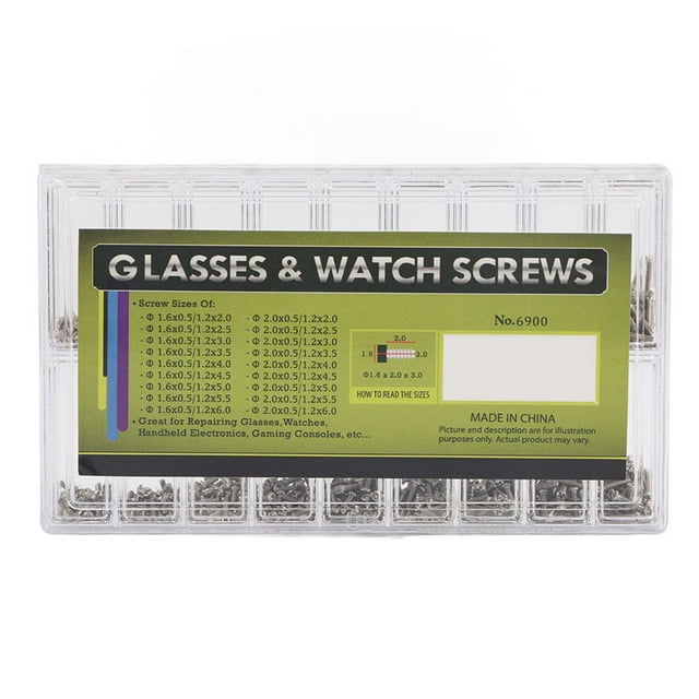 Kit de tornillos para reloj, 1800 unids/caja, gafas de acero inoxidable, tornillo para gafas de sol, minitornillo de acero inoxidable, integración perfecta