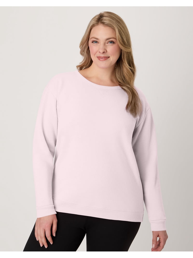 Hanes, Women's Fleece Sweatshirt, Pale Pink XL, V-Notch Crew Neck
