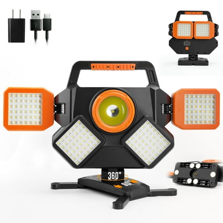 SYLMAX Rechargeable Work Light, Magnetic Work Light, Foldable 360° Rotatable Portable LED Light, 5000LM, IP65 Waterproof Cordless Worklight