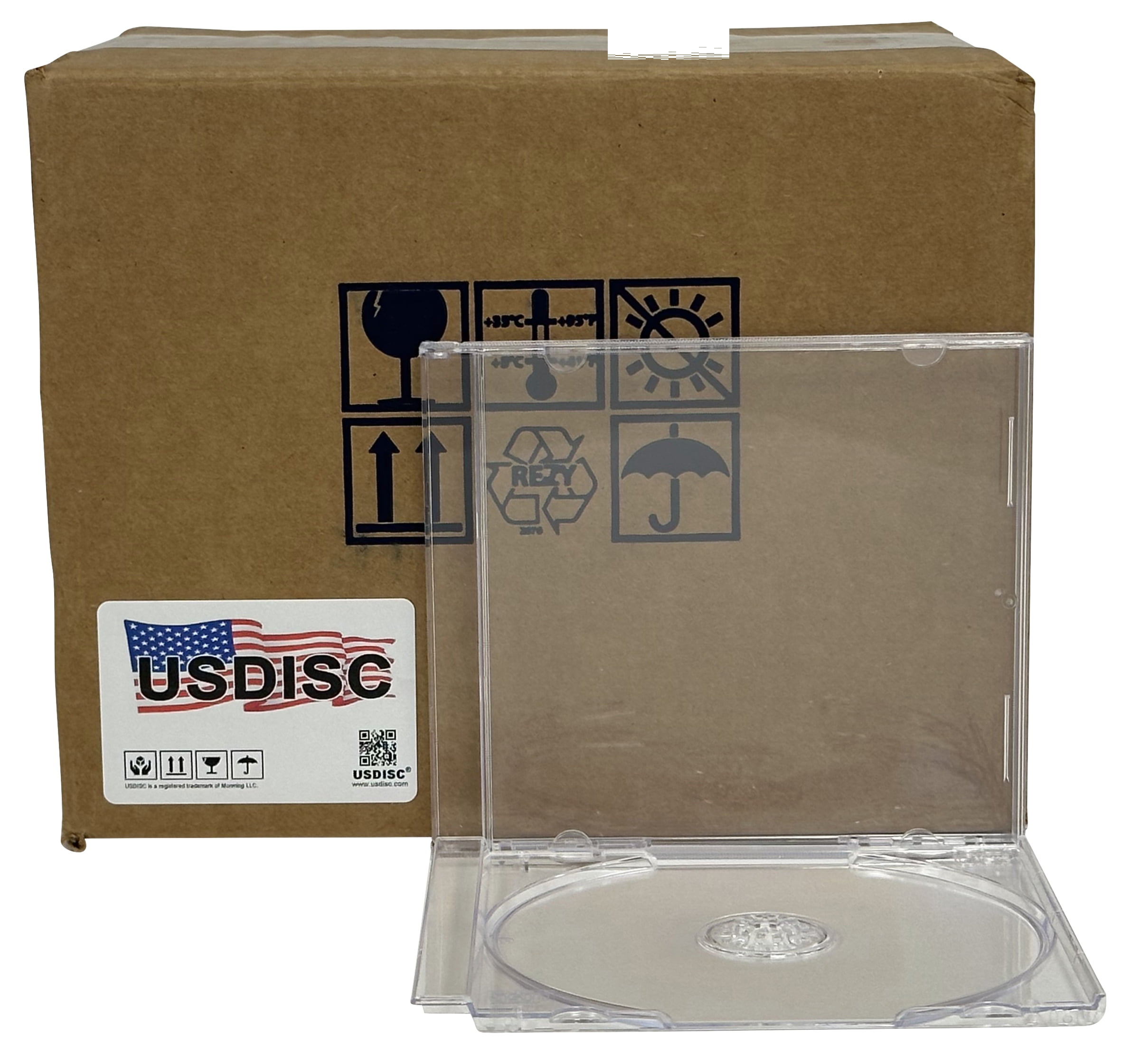 USDISC CD Jewel Cases Standard 10.4mm Unassembled, Single 1 Disc, Clear, Pack Of 50