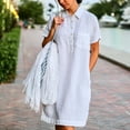 thumbnail image 1 of Pisexur Robe à Manches Courtes à Col en V Longueur Genou Mode Femmes Automne Uni Décontractée Col Rabattu Manches Courtes Vacances Boutons Poches Robe Femmes Robe, 1 of 9