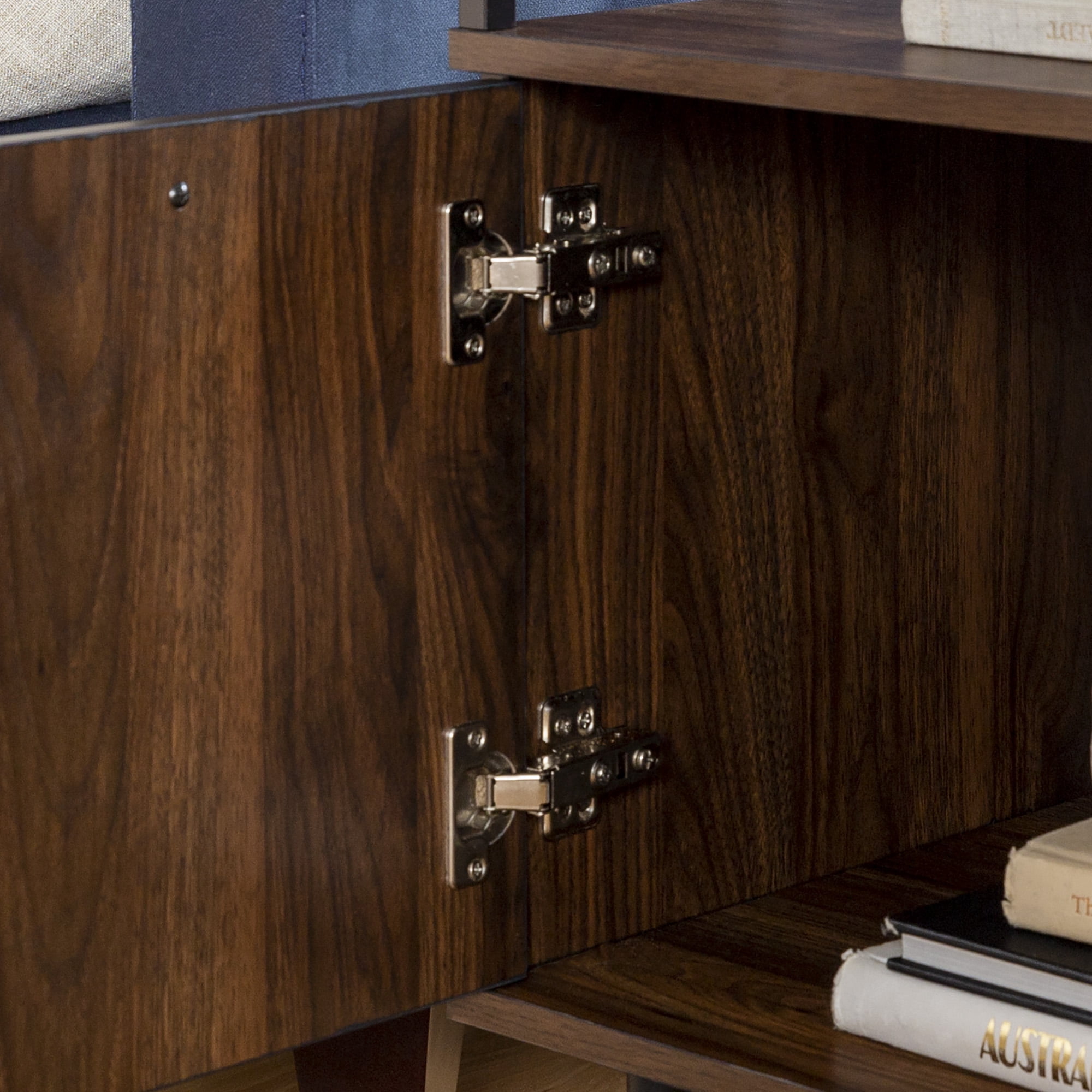 Manor Park Modern Glass Top Two-Door Nightstand, Dark Walnut