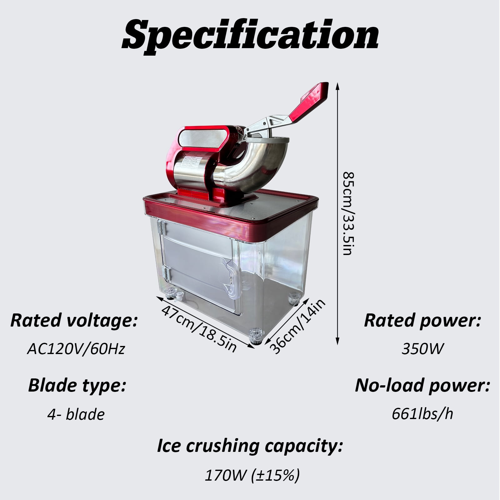 Commercial Shaved Ice Machine, 661 LBS/H 350W Electric Ice Crusher w/4 Blades & Safety On/Off Switch, Stainless Steel Snow Cone Machine with 38L Ice Storage Box for Home Restaurant Bar