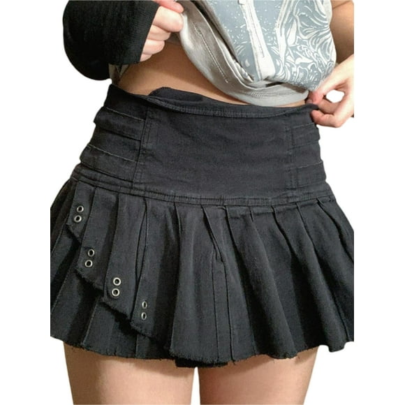 Women Y2k Fairy Grunge Gothic Pleated Skirt Low Waist Denim Mini Skirt Aesthetic E Girls Short Skirts