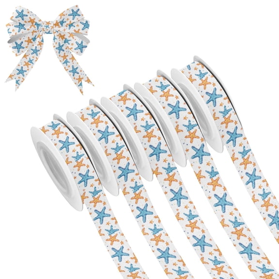 5 Rolls Christmas Ribbon 1.5 inch Wide Decorative Ribbon for Gift Wrapping and Holiday Decorations Colorful Starfish Pattern