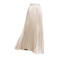 thumbnail image 4 of Women's High Waist Satin Maxi Skirt, Elegant Pleated A-Line Long Skirt with Elastic Waistband, Flowy Casual Midi Skirt for Daily Outings, Dates and Holiday Parties Beige L, 4 of 4