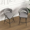thumbnail image 3 of IVV Upholstered Swivel Bar Stools Set of 2, Linen Fabric Counter Dining Stools with Woven Backrest and Metal Legs, Gray, 3 of 10