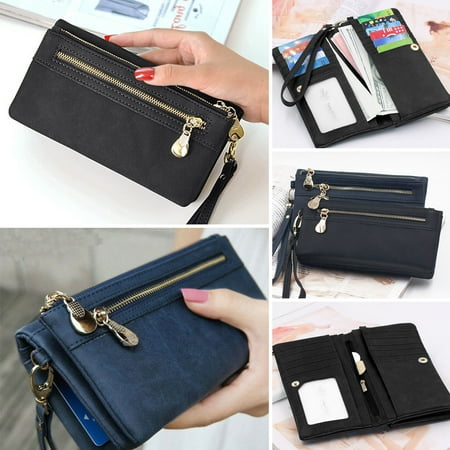 TSV Women's wallet, Frosted PU Leather Wallet, Ladies Wristlet Purse Clutch, Large Capacity Hand-held Long Purse with Card slots, Double Zip Long Tote, Valentine's Day Gift for Girlfriend Wife Mother