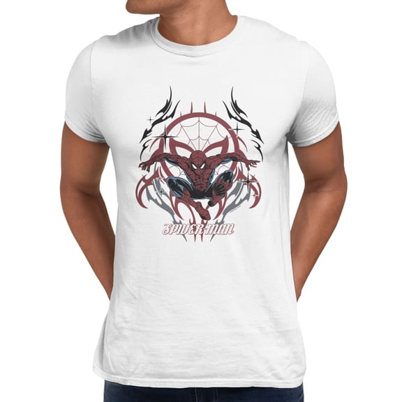 Marvel Spider-Man Brand New Day Men's Tribal Web Aesthetic Action T-Shirt (Bright White, S-XXXL)
