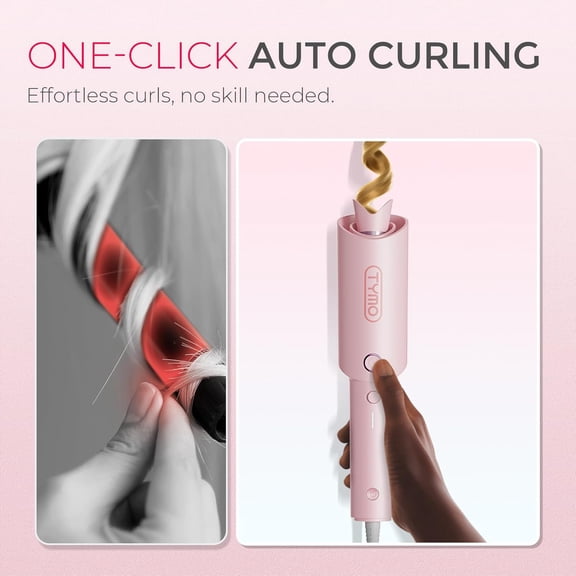 Automatic Rotating Curling Iron - CURLPRO Beach Waves Curling Wand, Portable Hair Curler, 500 Million Ionic, Dual Voltage & Lightweight for Travel, Ceramic Coating, 1 Inch, Pink