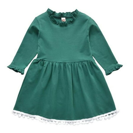 

dmqupv Dresses for 3 Year Old Girls Outfits Toddler Baby Kids Clothes Trumpet Collar Ruffle Girl 6 Year Old Clothes Green 4-5 Years