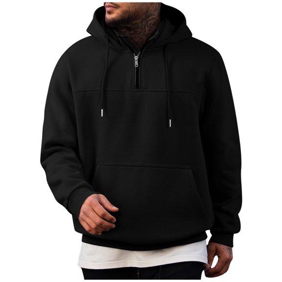 SYMOID Men’s 100% Polyester Half-Zip Hoodie - Black, Size XL, Adjustable Hood & Kangaroo Pocket, Soft Warm Machine Washable Relaxed Fit Pullover