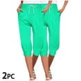 thumbnail image 2 of AJTQTH 2-Pack Capris Joggers for Women Casual Drawstring Sweatpants with Pockets Wide-Leg Loose Yoga Pants Green L, 2 of 8