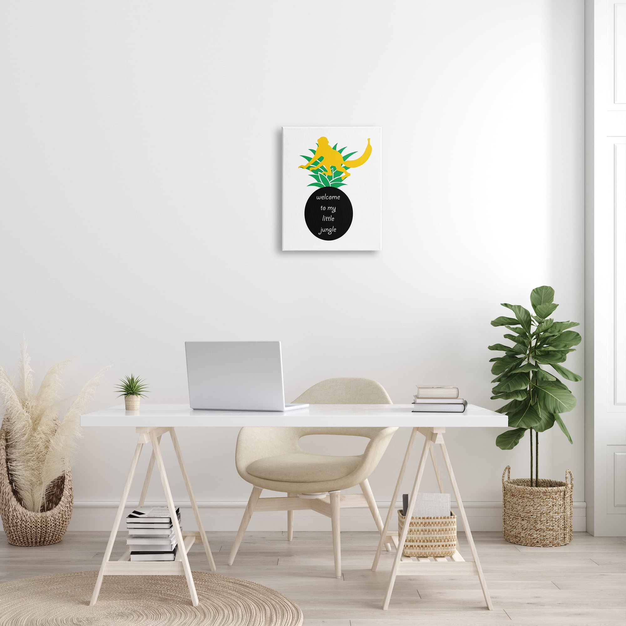 Stupell Industries Welcome To My Little Jungle Yellow Monkey Pineapple Animals & Insects Painting Gallery Wrapped Canvas Print Wall Art, 16 x 20