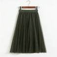 thumbnail image 4 of Women's Skirts A Line Pleated Skirt Mid Long Tutu Ruffle Mesh Vintage Chiffon High Waist Summer Clothes for Women Army Green One Size, 4 of 5