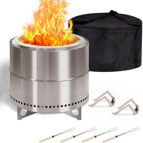 BRIOPAWS Large Smokeless-fire-pit Outdoor | 19 IN | 304 Stainless-Steel-Firepit | Portable Solo Fire Pits for Outside, Camping | Low Smoke Stove | Wood Burning Chimenea, Inclu. Bag, BBQ Forks,Handles