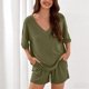 thumbnail image 4 of TaTaai Womens Loose Fit 2 Piece Outfits Solid Color V Neck Short Sleeve Tunic Top And Elastic Waist Shorts With Pockets Soft Comfy Set For Home Daily Relaxation Gift, 4 of 4
