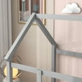 thumbnail image 5 of Twin Size Floor Bed, Wooden Slat Support with House Roof Frame and Fence Guardrails, Grey, 5 of 7
