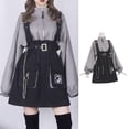 thumbnail image 2 of Vintage Lolita Dress for w/ Detachable Strap Chains Casual High Waist Long Sleeve Hat Collar Hoodie Two-piece Suit for G, 2 of 17
