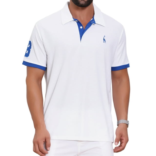 Camiseta polo de piqué para hombres Inspire Chic para el Día del Padre, con patrón y contraste de color, camisetas de golf 3XL-grande blanca