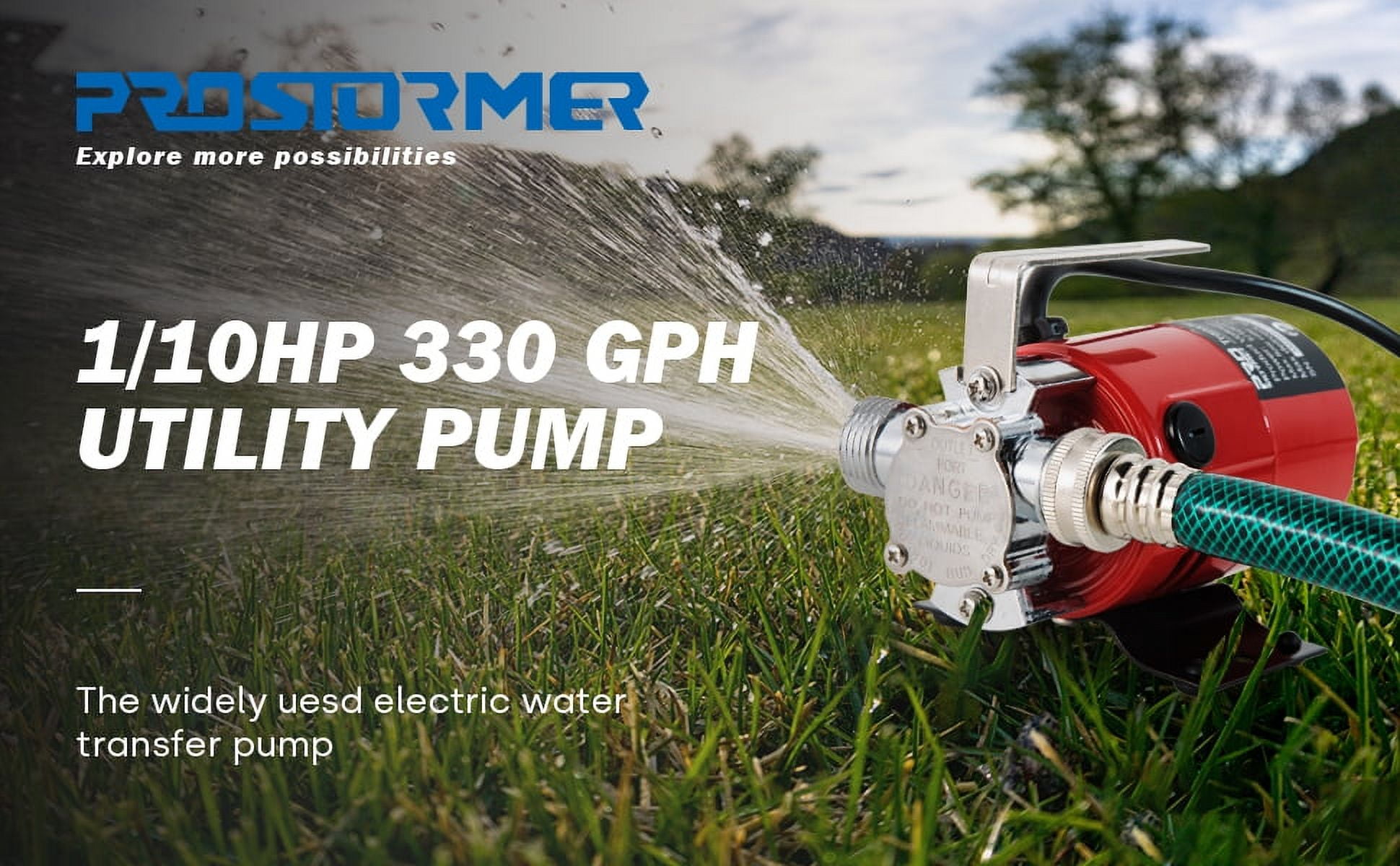 PROSTORMER 1/10HP 120V Electric Mini Water Pump 330 GPH w/Hose Kit with Hose Portable Water Delivery Utility Pump