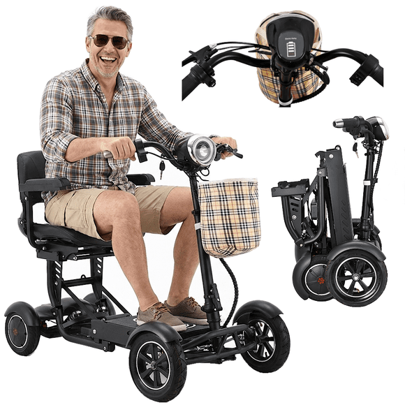 Trottinette de Mobilité Électrique Motorisée pour Adultes, 3 Options de Vitesse + Marche Arrière, Siège Grand Amélioré avec Accoudoirs - Noir Mat