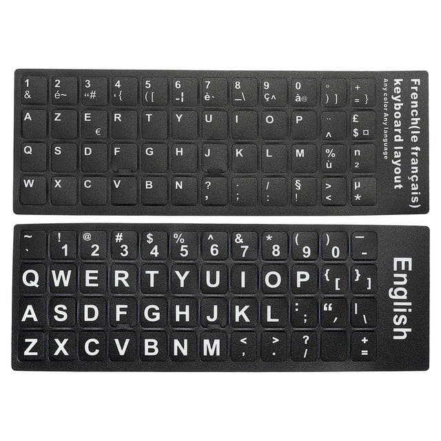 Unique Bargains English & French Keyboard Stickers Universal Keyboard Cover Frosted, Black Background White Lettering 2 Pack