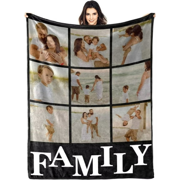AISENIN Custom Family Blanket with Photos Customized Throw Blankets for Pets Family Friends Christmas Mother's Father's Day Birthday Personalized Memorial Gift 10 Photos