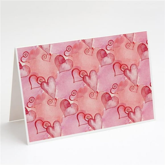 Cartes de Vœux et Enveloppes Coeurs Rouges Aquarelle - Pack de 8