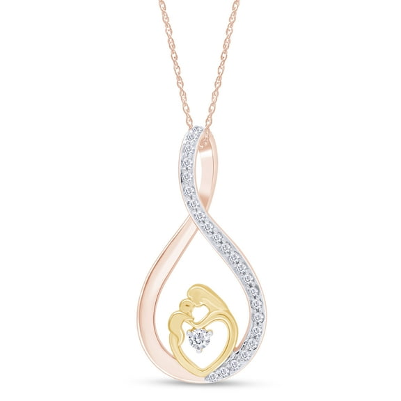 AFFY White CZ Two-Tone Infinity Mom Heart Pendant Necklace in 14k Rose Gold Sterling Silver