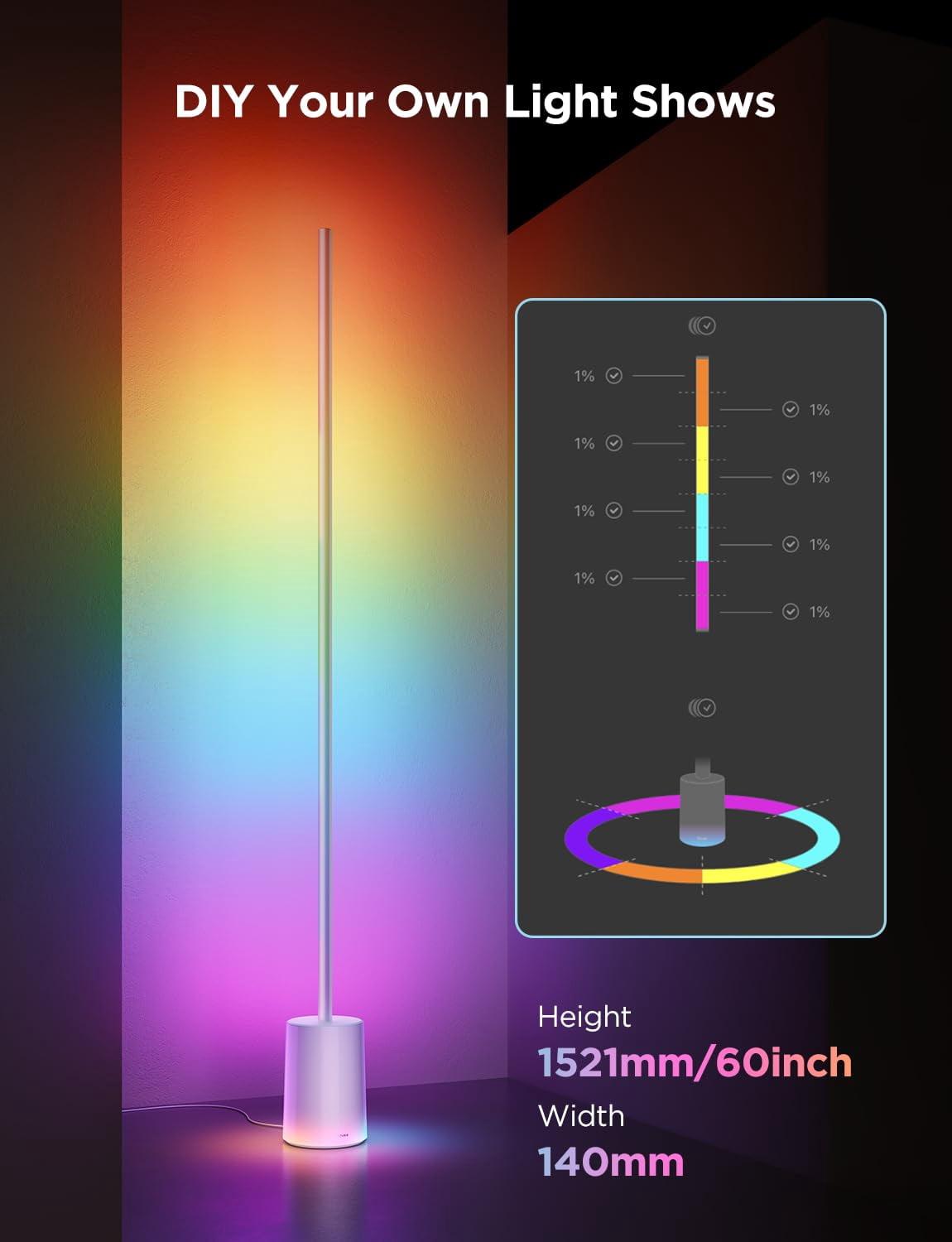 Govee Floor Lamp 2  Rgbic Warm Cool White Led Compatible With Smartthings Matter Alexa 1725lm Music Sync Scene Modes Smart For Living Room Bedroom Silver(1 Pack)