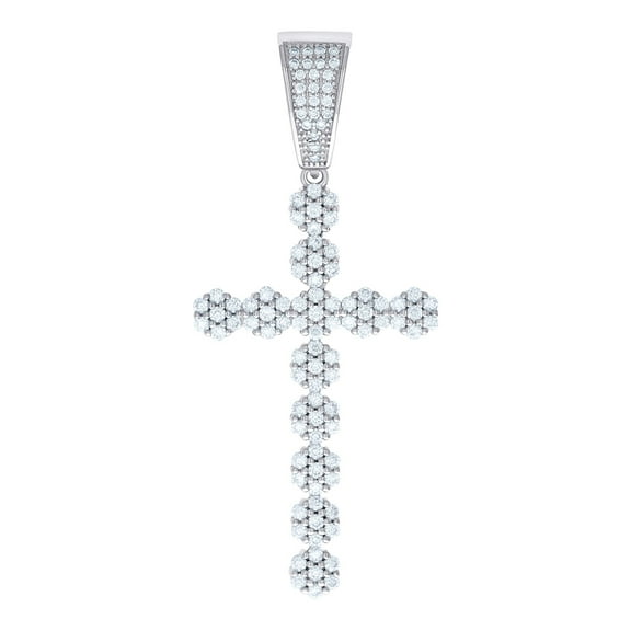 925 Sterling Silver Men Cubic Zirconia Cross Religious Charm Pendant 53x24.8mm Wide Necklace for Men