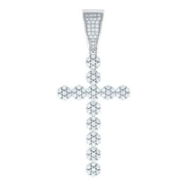 925 Sterling Silver Men Cubic Zirconia Cross Religious Charm Pendant 53x24.8mm Wide Necklace for Men