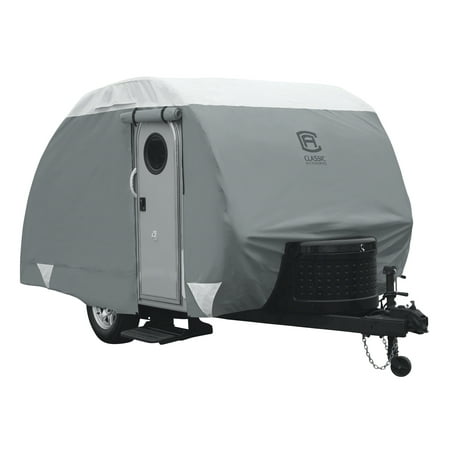Classic Accessories Overdrive PolyPRO™3 Teardrop Travel Trailer Cover, Fits 12' - 15'L, 7'W, Model 4 - Max Weather Protection RV Cover, Grey/Snow