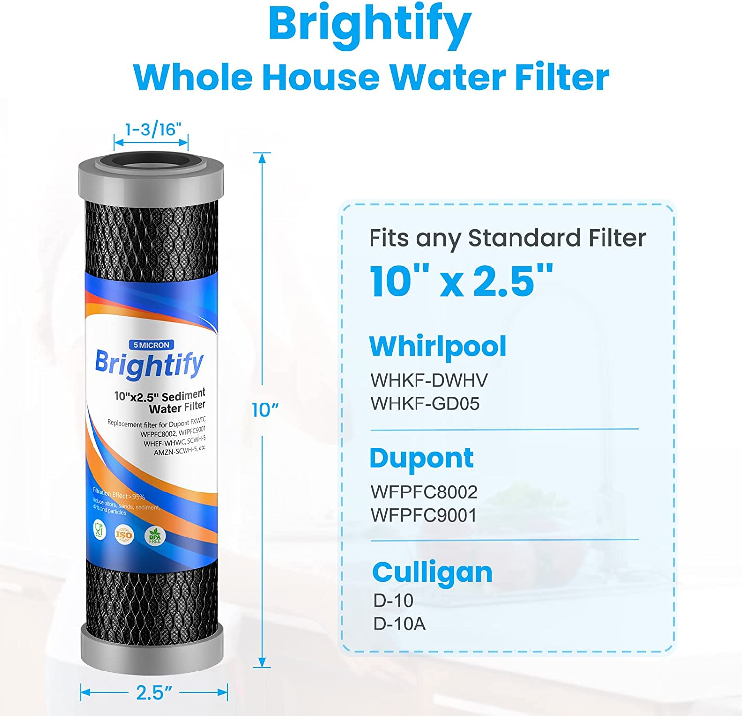 Brightify 5 Micron Whole House Water Filter Cartridges ,6 Pack Sediment Water Filter Replacement