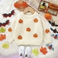 thumbnail image 2 of Krdevn Baby Halloween Sweater Pumpkin Knit Top Long Sleeve Crewneck Fall Outfit Toddler Clothing Cute Warm,Color:Beige Size:6-9 Months, 2 of 8
