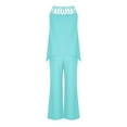 thumbnail image 5 of cfhntfmh Summer Outfits for Women 2 Piece Loungewear Sets Mesh Strap Sleeveless Trendy Tops Elegant Loose Long Pants, 5 of 6
