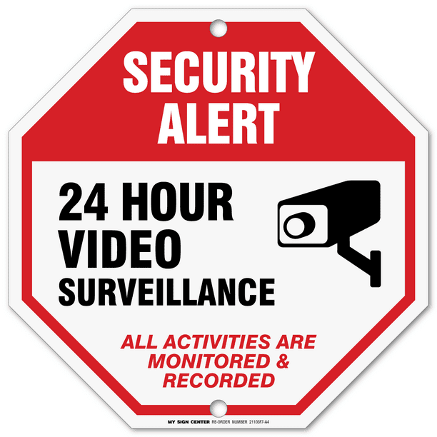 24 Hour Video Surveillance Sign, Security Camera Sign Warning for CCTV