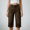 thumbnail image 4 of Women's High Waist Knee Length Denim Pants Loose Wide Leg Capri Jeans with Pockets Y2K Casual Jeans Trendy Vintage Streetwear Coffee, 4 of 5