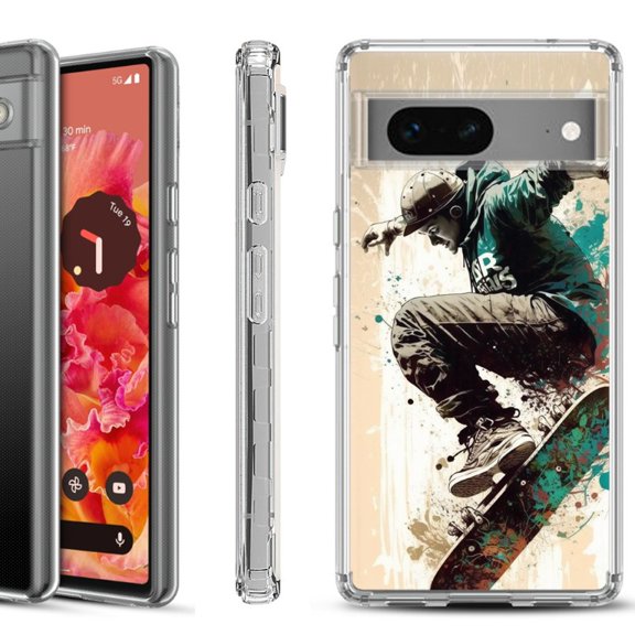 Shockproof Phone Case for Google Pixel 8a 5G, Hybrid Case Cover, by OneToughShield - Skateboarding
